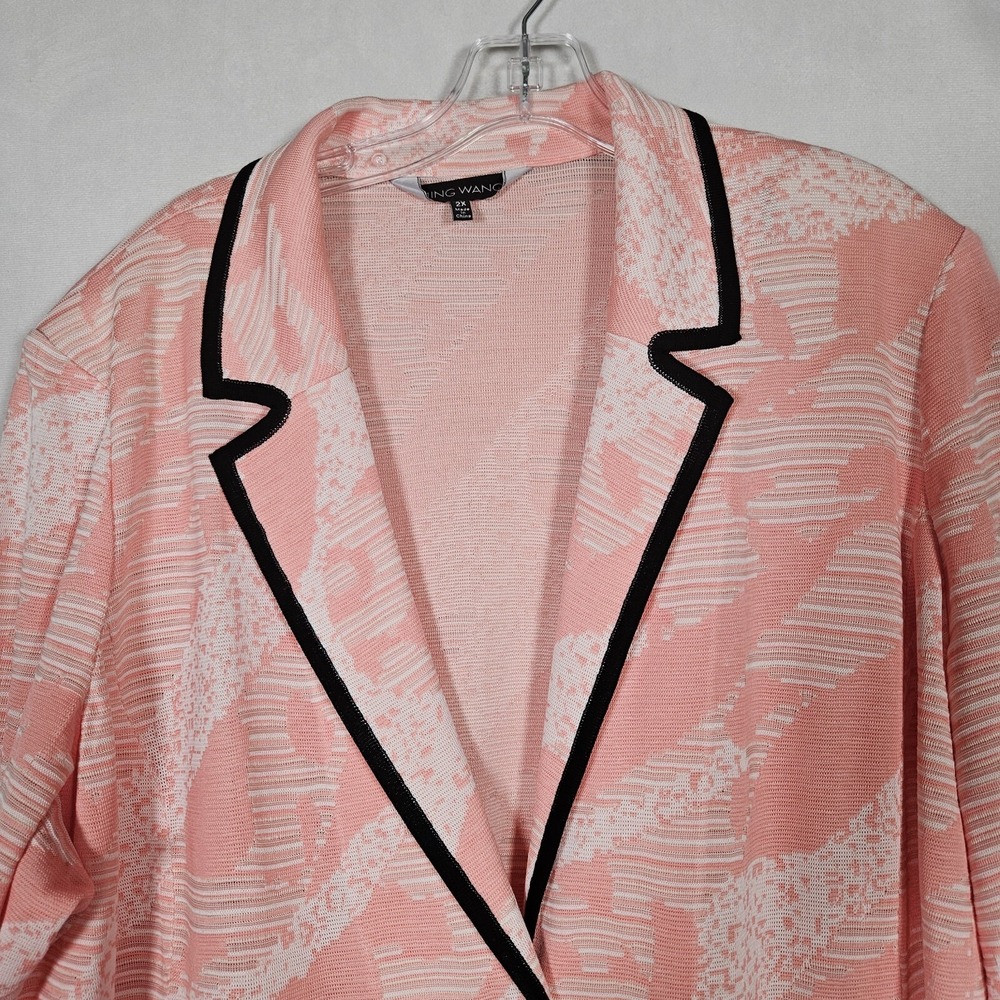 Ming Wang Knit Blazer Womens 2X Pink White Abstract Single Button Career Modern - Picture 6 of 15